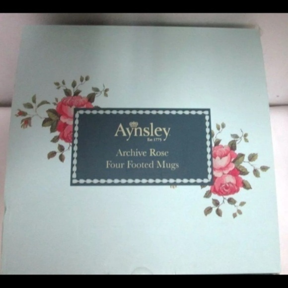 AYNSLEY Archive Rose footed Mugs Cups floral yellow blue Footed Fine China NEW - Picture 2 of 10